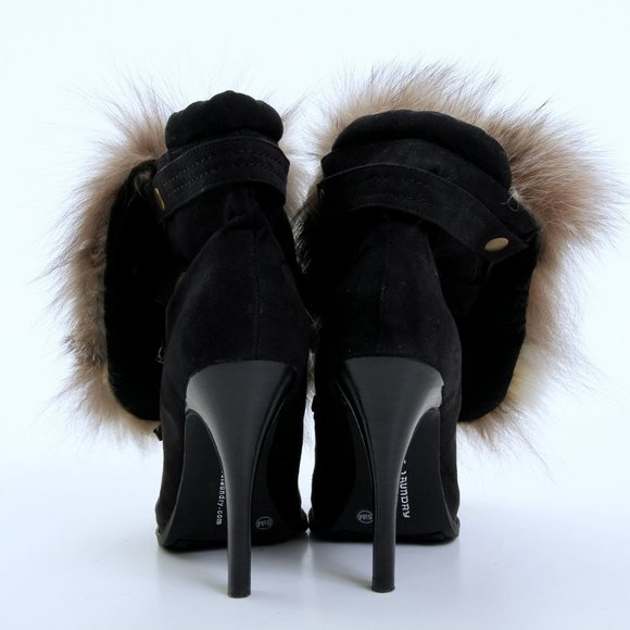 Chinese Laundry Faux Fur Lace Up Heeled Boots in Black Women Size 5.5 - Picture 6 of 12